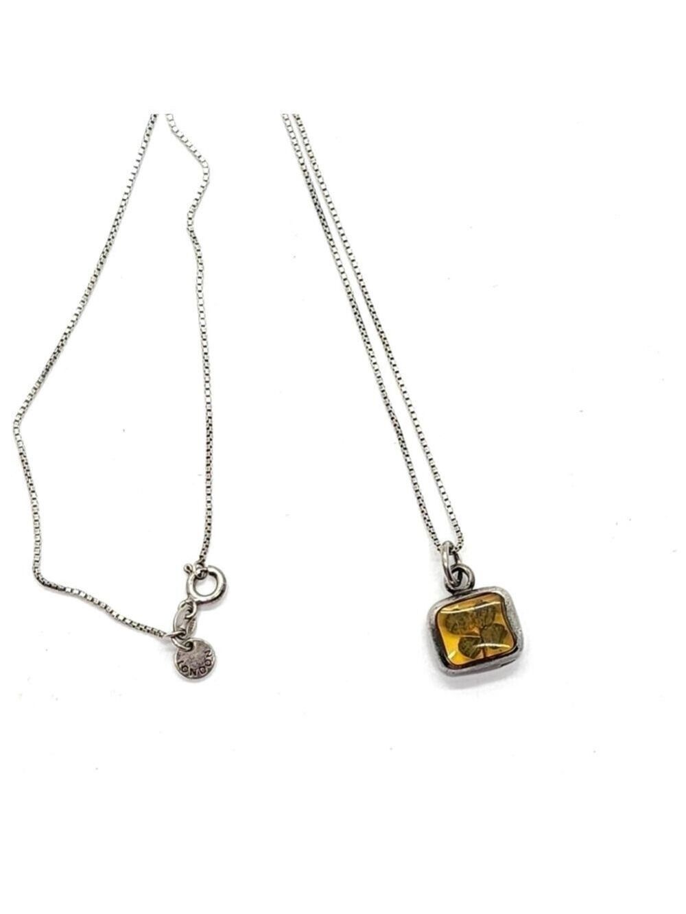 Tateossian London sterling silver 925 lucky clover Amber resin pendant Necklace